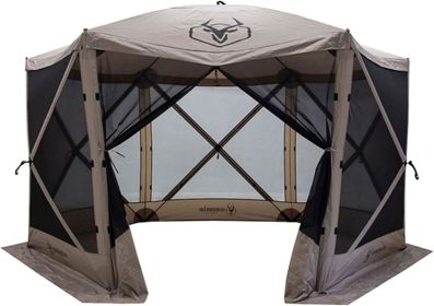 Tents G6 8 Person 12 by 12 Pop Up 6 Sided Portable Hub Gazebo Screen Canopy Tent with Large Main Door, Wind Panels, and